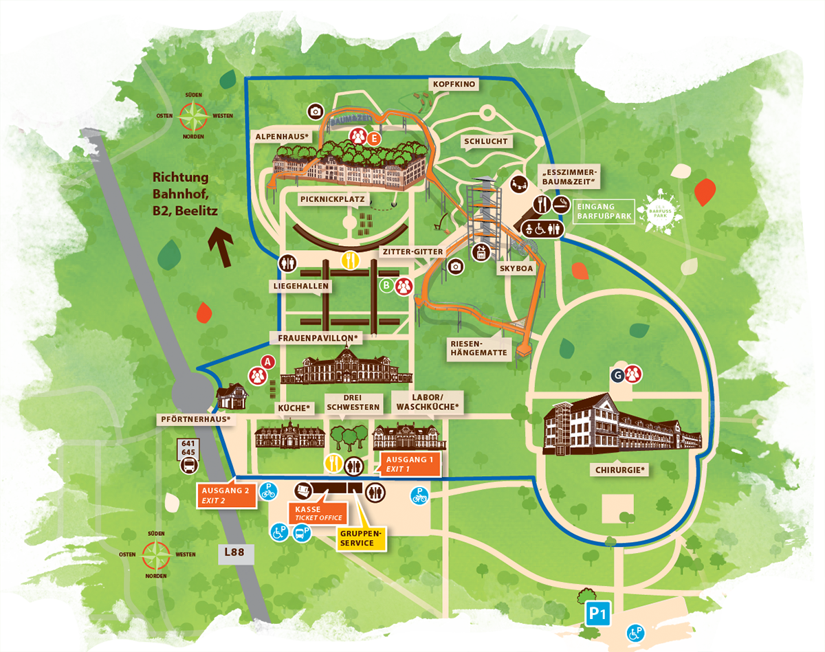 ©Baum&Zeit Baumkronenpfad Beelitz-Heilstätten Lageplan Erlebnisareal